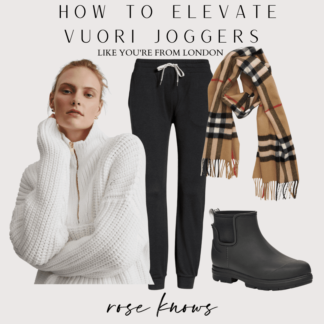 Burberry scarf cozy sweater and joggers