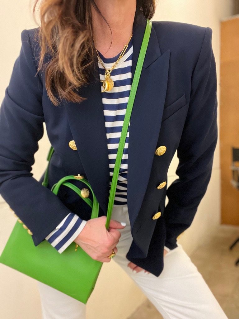 classic navy blazer with gold buttons