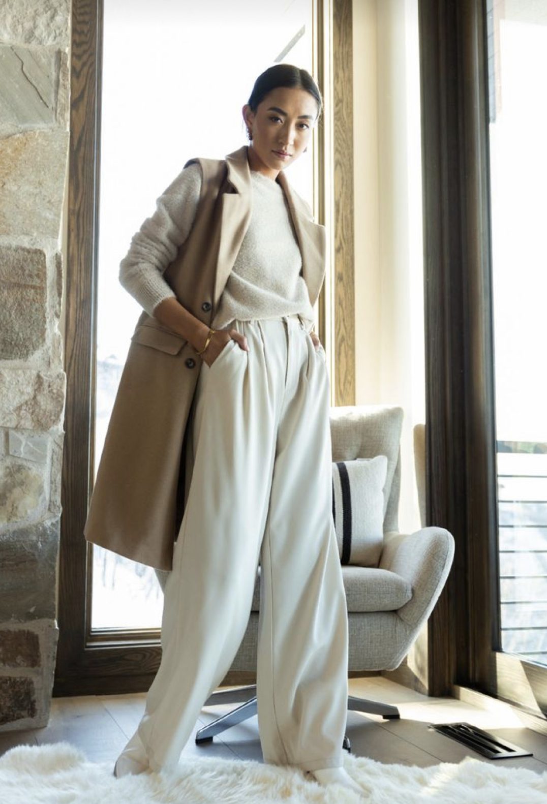 monochromatic chic outfit in ivory